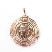 925 Ayar Gümüş Grekli Sezar Figürlü Madalyon Kolye Ucu thumbnail 1