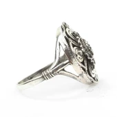 925 Ayar Gümüş Siyah Rodajlı Yonca Antik Desenli Yüzük thumbnail 4