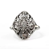 925 Ayar Gümüş Siyah Rodajlı Yonca Antik Desenli Yüzük thumbnail 3