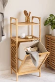 Digithome Bambu Kirli Sepetli 2 Raflı Çok Amaçlı Banyo Düzenleyici Çamaşır Sepeti Organizer DB-0001 - 1
