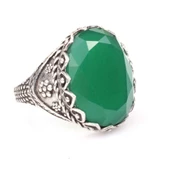 925 Ayar Gümüş Sentetik Zümrüt Taşlı Erkek Yüzüğü thumbnail 1