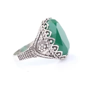 925 Ayar Gümüş Sentetik Zümrüt Taşlı Erkek Yüzüğü thumbnail 3