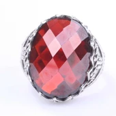 925 Ayar Gümüş Sentetik Yakut Taşlı Erkek Yüzüğü - 3