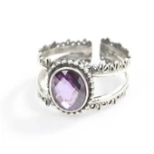 925 Ayar Gümüş Ametist Taşlı Tasarım Yüzük thumbnail 4