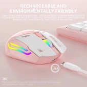 Blic Bwm1 Pembe RGB Şarjlı Kablosuz 1600DPI Işıklı Kablosuz Mouse - 3