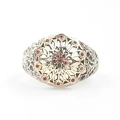 925 Ayar Gümüş Antik Tasarım Kırmızı Taşlı Yüzük thumbnail 1