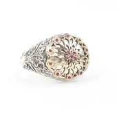 925 Ayar Gümüş Antik Tasarım Kırmızı Taşlı Yüzük thumbnail 3