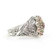 925 Ayar Gümüş Antik Tasarım Kırmızı Taşlı Yüzük thumbnail 2