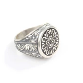 Gümüş Yuvarlak Desenli Kalemkar Erkek Yüzüğü thumbnail 2