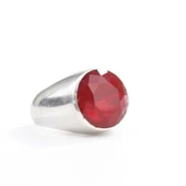 925 Ayar Gümüş Yakut Rengi Erkek Yüzüğü - 3