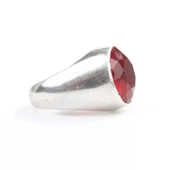 925 Ayar Gümüş Yakut Rengi Erkek Yüzüğü - 5