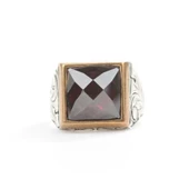 925 Ayar Gümüş Kare Kırmızı Taşlı Erkek Yüzük thumbnail 3