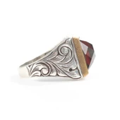 925 Ayar Gümüş Kare Kırmızı Taşlı Erkek Yüzük thumbnail 2