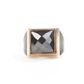 925 Ayar Gümüş Kare Fasetli Taşlı Erkek Yüzük thumbnail 4