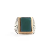 925 Ayar Gümüş Dikdörtgen Yeşil Akik Taşlı Erkek Yüzük thumbnail 4