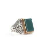 925 Ayar Gümüş Dikdörtgen Yeşil Akik Taşlı Erkek Yüzük thumbnail 2