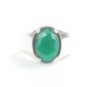 925 Ayar Gümüş Oval Yeşil Taşlı Tırnaklı Klasik Erkek Yüzük thumbnail 3