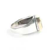 925 Ayar Gümüş Sekizgen Oval Kaplangözü Taşlı Düz Erkek Yüzük thumbnail 4