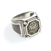 925 Ayar Gümüş Kare Osmanlı Arması Erkek Yüzük thumbnail 4