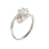 925 Ayar Gümüş Tektaş Yanı Taşlı 1,30 crt Görünümlü Yüzük thumbnail 3