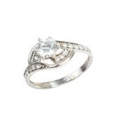 925 Ayar Gümüş Tektaş Yanı Taşlı 1,00 crt Görünümlü Yüzük thumbnail 6