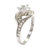 925 Ayar Gümüş Tektaş Yanı Taşlı 1,00 crt Görünümlü Yüzük thumbnail 3