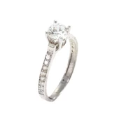 925 Ayar Gümüş Tektaş Yanı Taşlı 0,90 crt Görünümlü Yüzük thumbnail 3