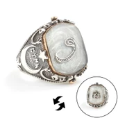 925 Ayar Gümüş Kartal Vav Ay yıldızlı Dönen Erkek Yüzük thumbnail 1