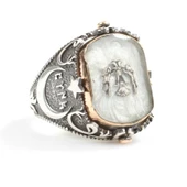 925 Ayar Gümüş Kartal Vav Ay yıldızlı Dönen Erkek Yüzük thumbnail 5