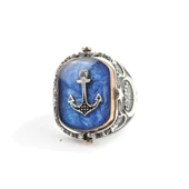 925 Ayar Gümüş Çapa Dümen Mineli Erkek Yüzük thumbnail 6