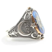 925 Ayar Gümüş Çapa Dümen Mineli Erkek Yüzük thumbnail 3