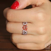 925 Ayar Gümüş Yakut ve Zirkon Taşlı Kalp Tamtur Yüzük - 5