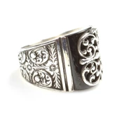 925 Ayar Gümüş  Ajur işlemeli Oniks Taşlı Erkek Yüzüğü thumbnail 1