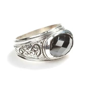 925 Ayar Gümüş Oval Oniks Taşlı Fasetli Erkek Yüzük thumbnail 1