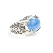 925 Ayar Gümüş Desenli Oval Mavi Taşlı Yüzük thumbnail 1