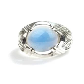 925 Ayar Gümüş Desenli Oval Mavi Taşlı Yüzük thumbnail 3