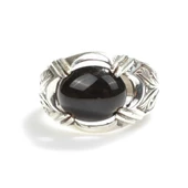 925 Ayar Gümüş Desenli Oval Oniks Taşlı Yüzük thumbnail 5