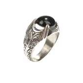 925 Ayar Gümüş Desenli Oval Oniks Taşlı Yüzük thumbnail 2