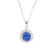 925 Ayar Gümüş Çiçek Tasarım Oval Lapis Taşlı Kolye thumbnail 3
