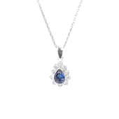 925 Ayar Gümüş Minik Çiçek Tasarım Damla Safir Taşlı Kolye thumbnail 2