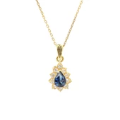 925 Ayar Gümüş Minik Çiçek Tasarım Damla Safir Taşlı Kolye thumbnail 3