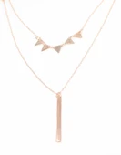 925 Ayar Gümüş  Üçgen ve Plaka 2'li Kolye, Pembe thumbnail 5