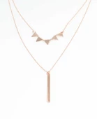 925 Ayar Gümüş  Üçgen ve Plaka 2'li Kolye, Pembe thumbnail 3