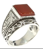 925 Ayar Gümüş Kare Akik Taşlı Sarmaşık Desenli Çiftli Erkek Yüzük thumbnail 2