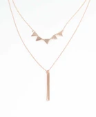 925 Ayar Gümüş  Üçgen ve Plaka 2'li Kolye, Pembe thumbnail 4