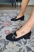 10 1832 Topukla Kadın Loafer Toka Detaylı Deri Makosen Günlük Ayakkabı Siyah - 12