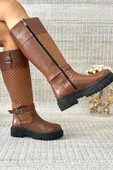 Mengiz Kapitone Taba Kadın Deri Çizme - 2
