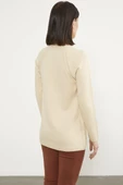 Saç Örgü Detaylı Tunik Triko Kazak - Kemik thumbnail 6