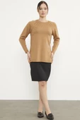 Saç Örgü Detaylı Tunik Triko Kazak - Kamel thumbnail 1