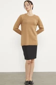 Saç Örgü Detaylı Tunik Triko Kazak - Kamel thumbnail 4